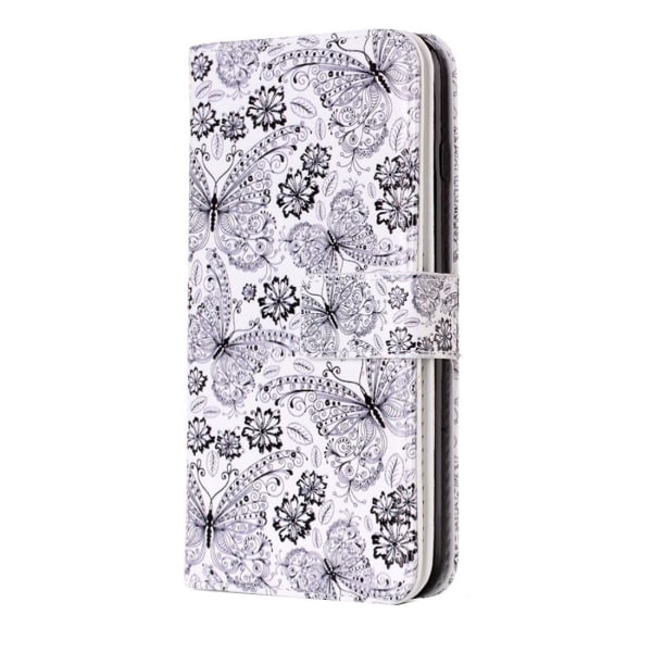 Plånboksfodral för iPhone 8/7 Plus -  Vit med fjärilar och blomm Vit, svart