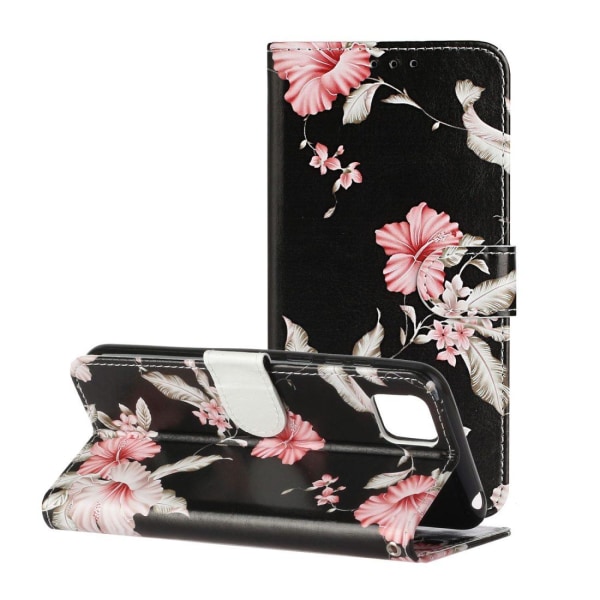 Plånboksfodral för Huawei Y5p - Svart med rosa blommor Multifärgad