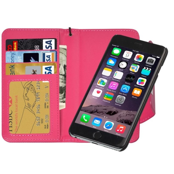 Plånboksfodral handledsrem med avtagbart skal för iPhone 6/6S - Mörkrosa
