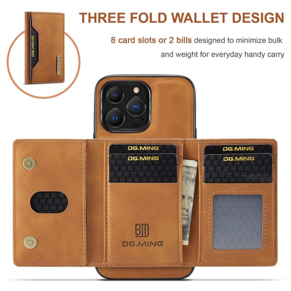 DG.MING 2 i 1 Vikbar plånbok & magnetiskt skal för iPhone 13 Pro Brun Brun