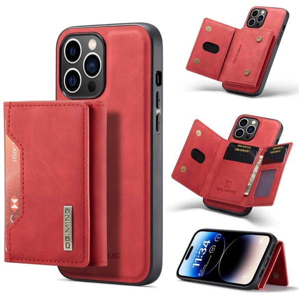 DG.MING 2 i 1 Vikbar plånbok & magnetiskt skal för iPhone 14 Pro Röd
