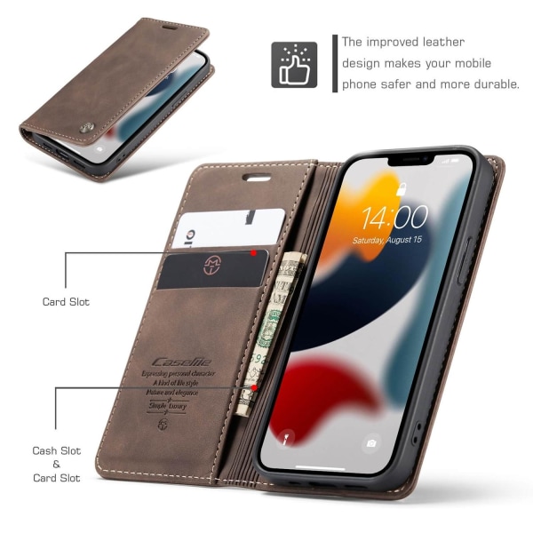 CaseMe Plånboksfodral med kortplats för iPhone 13 Brun Brun