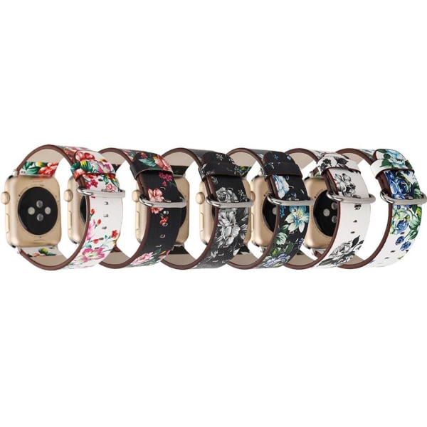 Armband för Apple Watch 38/40/41mm konstläder Vit & Grå blommig
