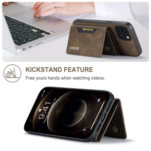 DG.MING 2 i 1 Vikbar plånbok & magnetiskt skal för iPhone 13 Kaffe