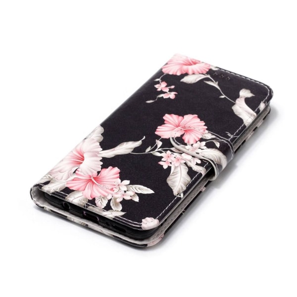 Plånboksfodral för Galaxy S9 Plus - Svart med rosa blommor Multifärgad