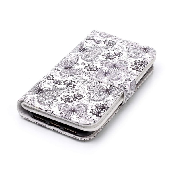 Plånboksfodral för iPhone X/XS -  Vit med fjärilar och blommor Vit, svart