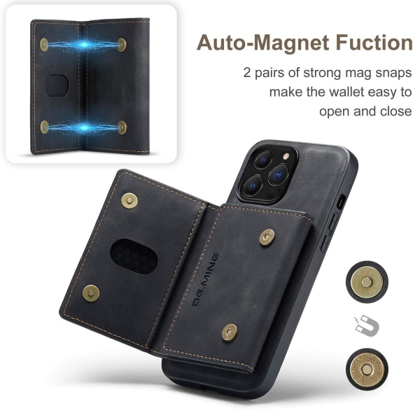 DG.MING 2 i 1 Vikbar plånbok & magnetiskt skal för iPhone 13 Pro Svart Svart