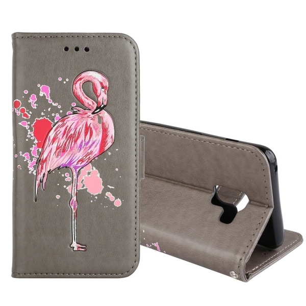 Plånboksfodral för Galaxy A8 Plus (2018) - Grå med rosa flamingo Grå, rosa