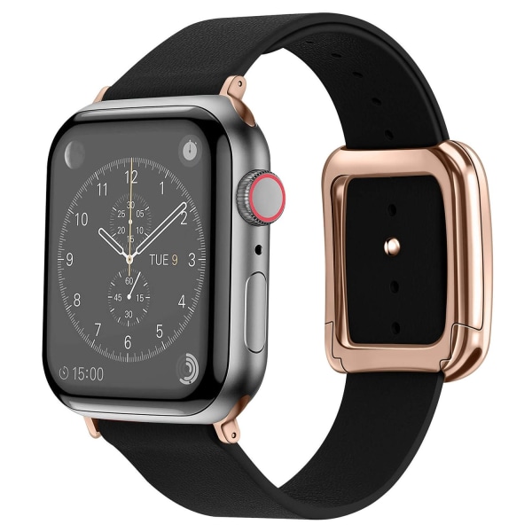 Armband med roséguldsspänne för Apple Watch 45/44/42mm Svart