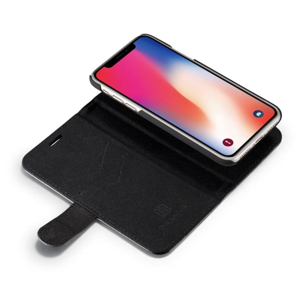 Plånboksfodral med magnetskal äkta läder för iPhone X - DG.MING Svart