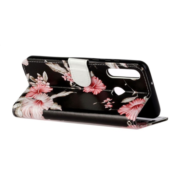 Plånboksfodral för Huawei P40 Lite E - Svart med rosa blommor Multifärgad