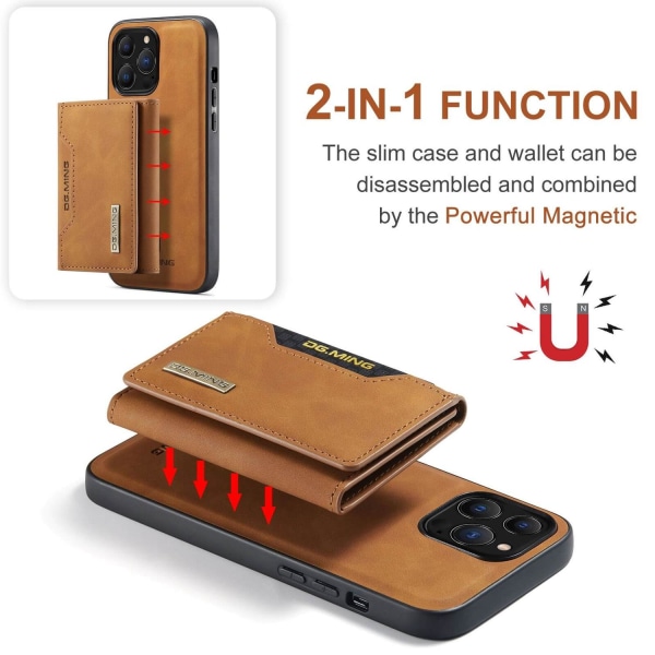 DG.MING 2 i 1 Vikbar plånbok & magnetiskt skal för iPhone 13 Pro Brun Brun