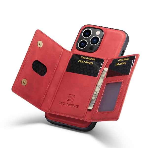 DG.MING 2 i 1 plånbok & magnetiskt skal för iPhone 14 Pro Max Röd