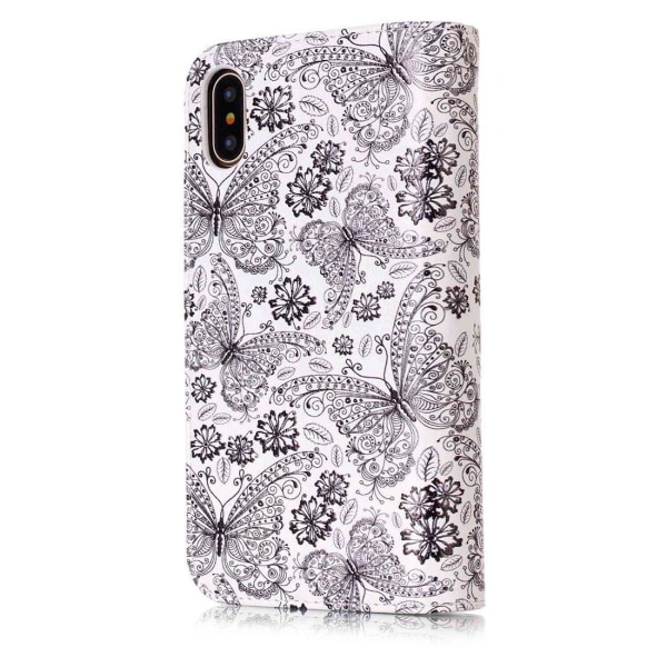 Plånboksfodral för iPhone X/XS -  Vit med fjärilar och blommor Vit, svart