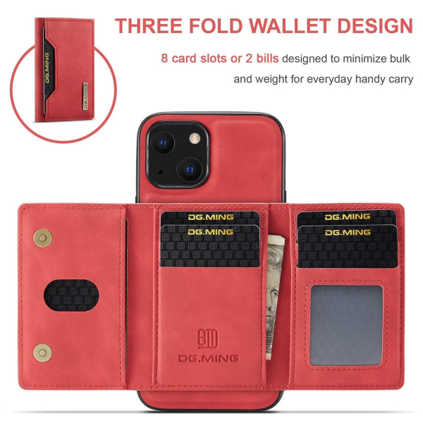 DG.MING 2 i 1 Vikbar plånbok & magnetiskt skal för iPhone 13 Röd