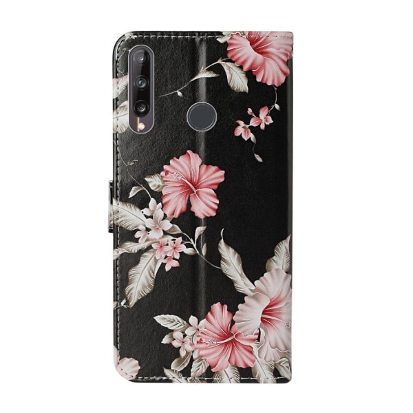 Plånboksfodral för Huawei Y6p - Svart med rosa blommor Multifärgad