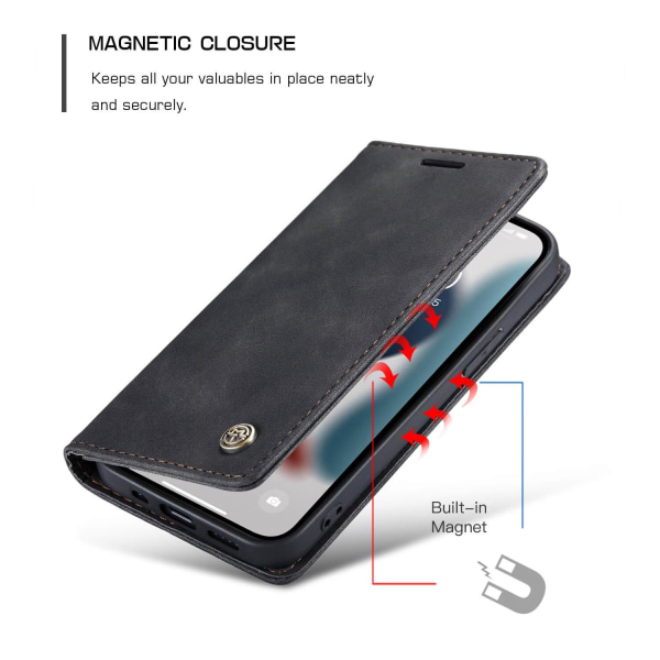 CaseMe Plånboksfodral med kortplats för iPhone 13 Mini Svart Svart