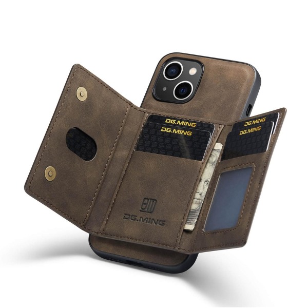 DG.MING 2 i 1 Vikbar plånbok & magnetiskt skal för iPhone 14 Kaffe