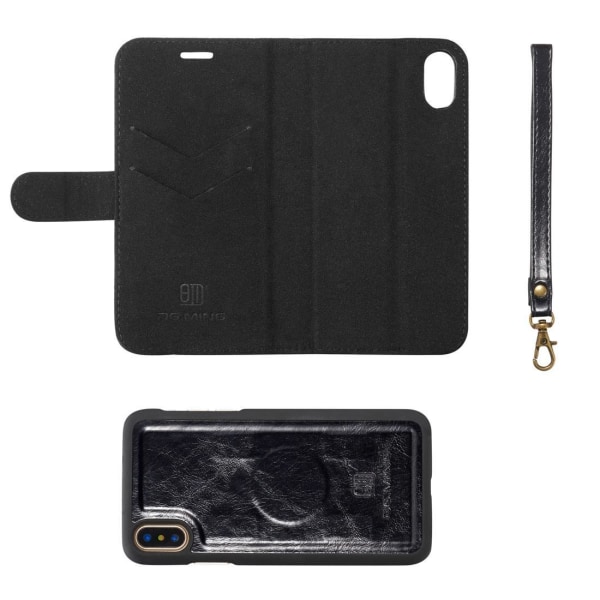Plånboksfodral med magnetskal äkta läder för iPhone X - DG.MING Svart