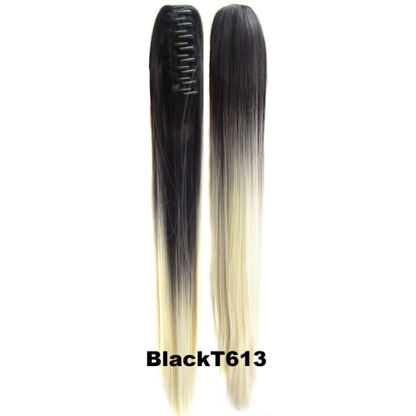 Hästsvans rak med klämma dip dye - Svart & Ljusblond #BlackT613