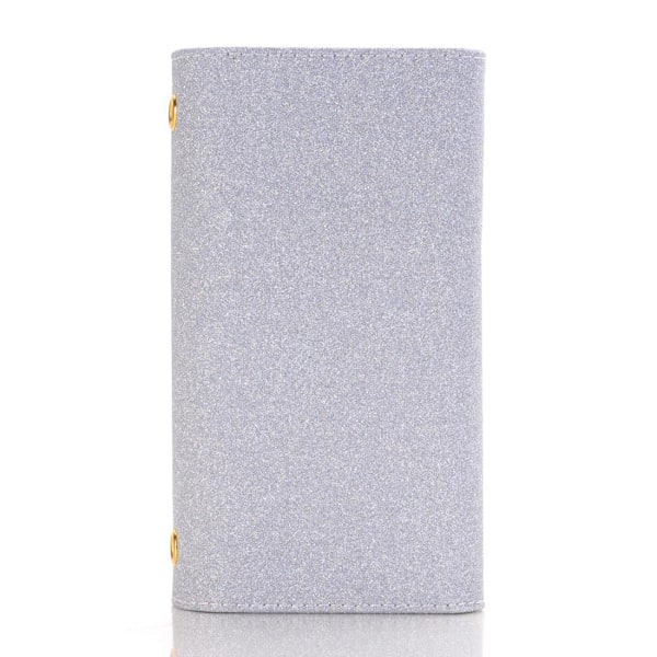 Glittrigt plånboksfodral för iPhone X/XS Vit/Silver - Med axelke Frostad, vit/silver