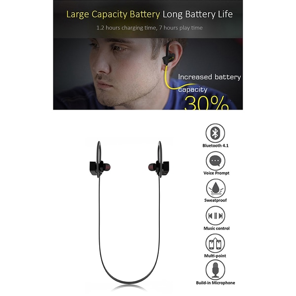 Bluetooth Hörlurar med mikrofon V4.1 + EDR svart