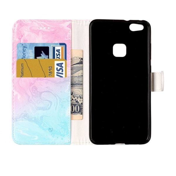 Plånboksfodral för Huawei P10 Lite - Marmormönster rosa & blå Multifärgad