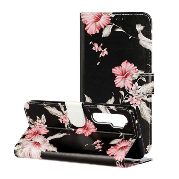 Plånboksfodral för Xiaomi Mi Note 10 Lite - Svart med rosa blomm Multifärgad