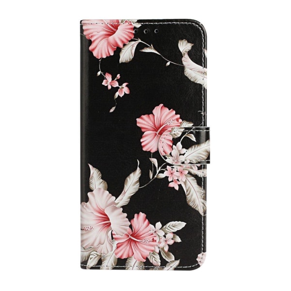 Plånboksfodral för Huawei Y5p - Svart med rosa blommor Multifärgad