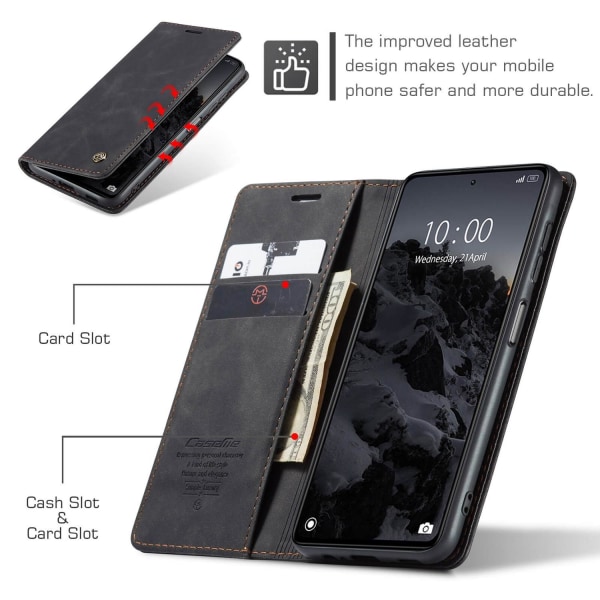 CaseMe Plånboksfodral med kortplats för Xiaomi Redmi Note 12 5G Svart