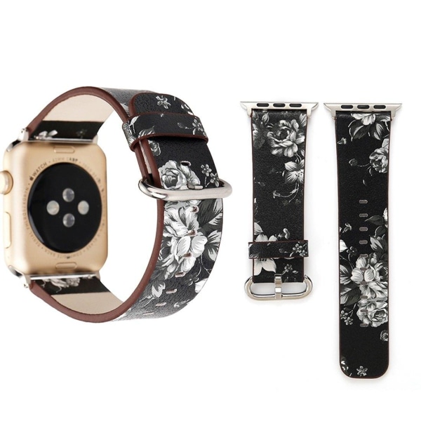 Armband för Apple Watch 42/44/45mm Svart & Vit blommig konstläde Svart, Vit