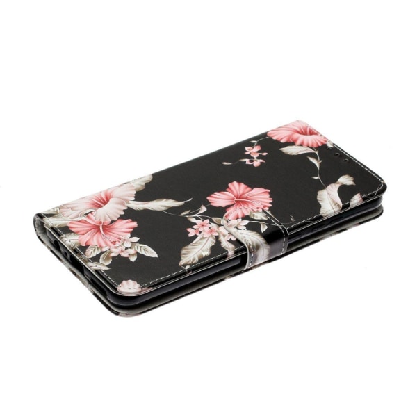 Plånboksfodral för Huawei P40 Lite E - Svart med rosa blommor Multifärgad