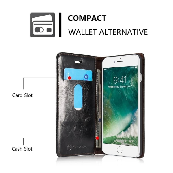 CaseMe Plånboksfodral med kortplats för iPhone 7 Plus/8 Plus Sva Svart