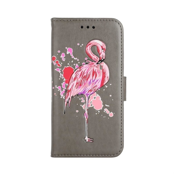 Plånboksfodral för Galaxy A8 Plus (2018) -  Grå med rosa flaming Grå, rosa