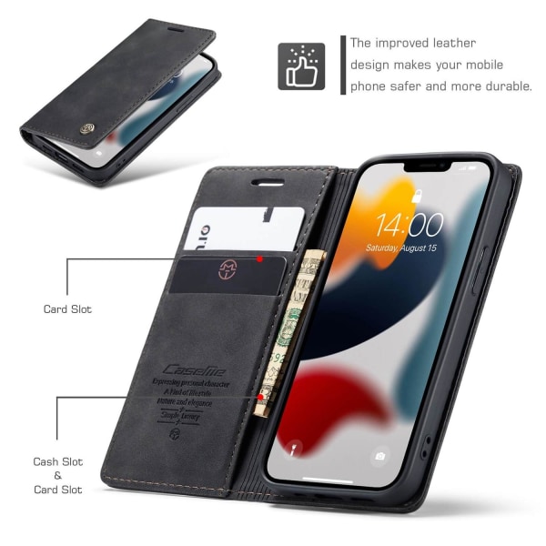 CaseMe Plånboksfodral med kortplats för iPhone 13 Mini Svart Svart