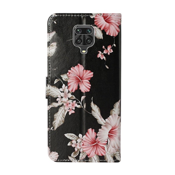 Plånboksfodral för Xiaomi Redmi Note 9 Pro - Svart med rosa blom Multifärgad