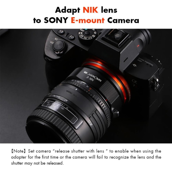 K&F Concept Objektivadapter Pro till Nikon F objektiv för Sony E Svart