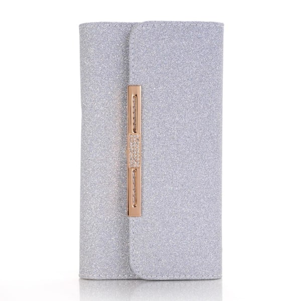 Glittrigt plånboksfodral för iPhone X/XS Vit/Silver - Med axelke Frostad, vit/silver