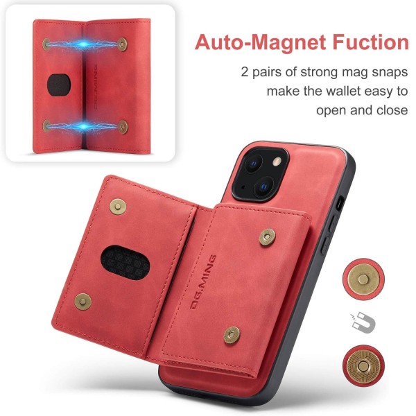 DG.MING 2 i 1 Vikbar plånbok & magnetiskt skal för iPhone 13 Röd