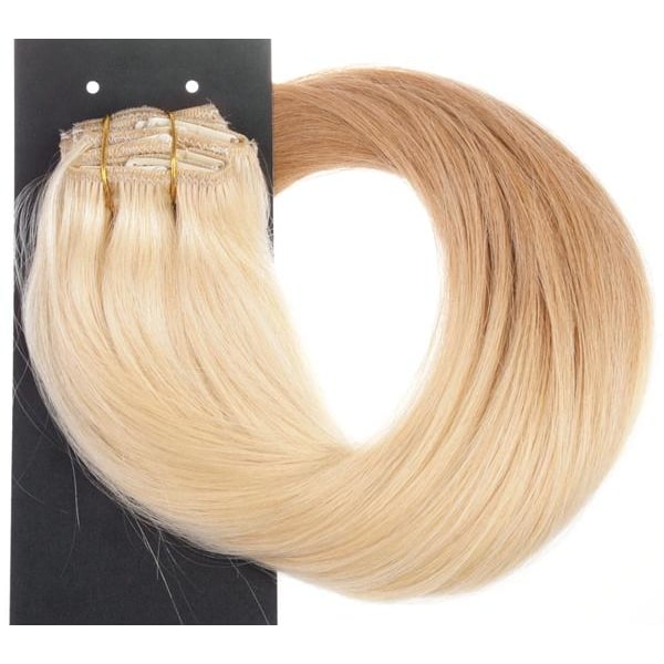 #613T16 Blond & Ljusbrun - Classic Dip Dye äkta löshår remy clip