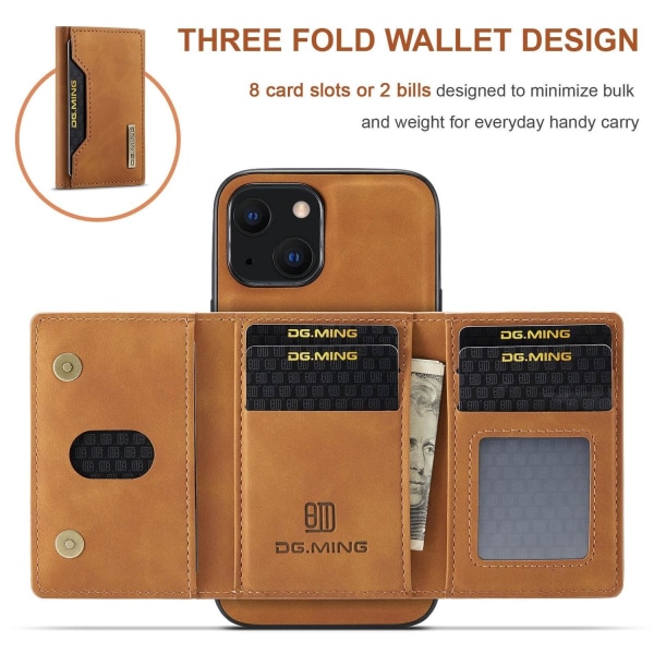 DG.MING 2 i 1 Vikbar plånbok & magnetiskt skal för iPhone 13 Brun