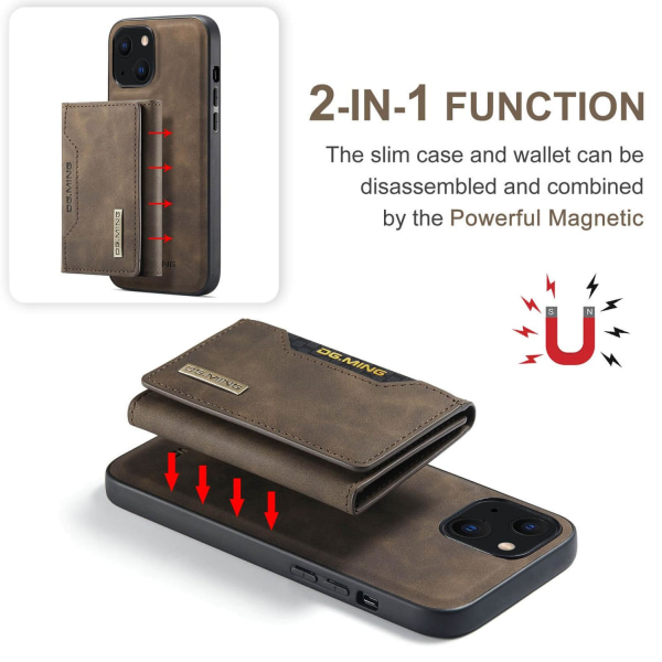 DG.MING 2 i 1 Vikbar plånbok & magnetiskt skal för iPhone 13 Kaffe