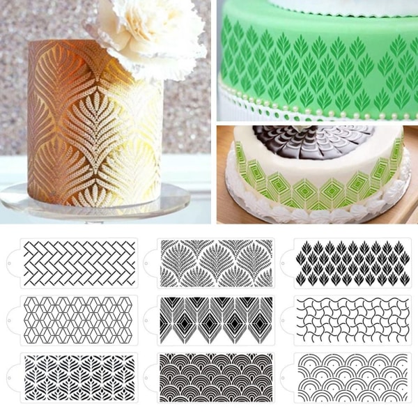 Mordely 3 st Cake Mesh -stämplar Stencils Prägling 2