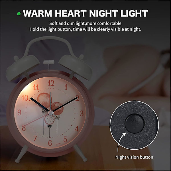 Mordely 4 Inchesgirl Bedroom Alarm Clock, Cute Student Pink Clock, With Light, Easy-to-use Re-sleeping Children Alarm Clock, (balloon Pointer Plate)