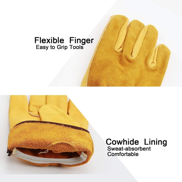 eather Work Gloves Heavy Duty Cowhide Gardening Gloves for Wood Cutting/Construction/Truck Driving/Garden/Yard Work for Men Women 1 Pair L