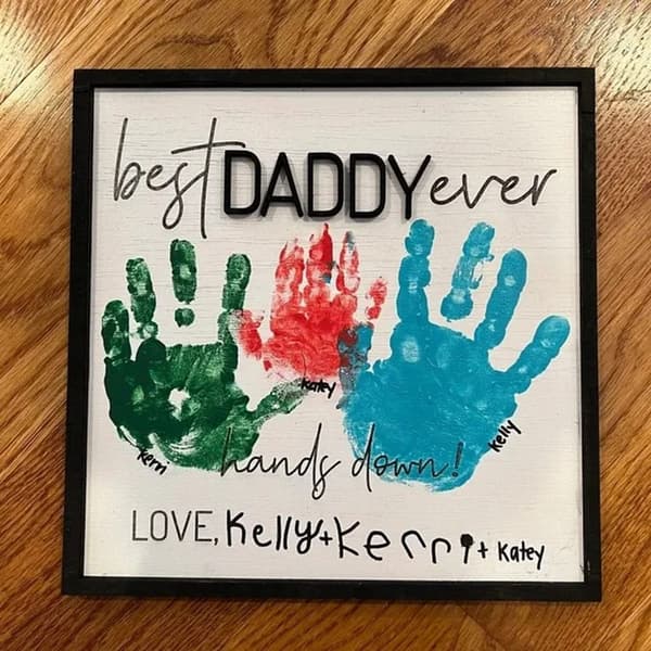 Mordely Handprint Träplakett Kid Handprint Gift DADDY