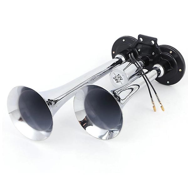 Mordely 150db 12v/24v Universal Chrome Dual Trumpet Air Horn Speaker Kit For Train Truck