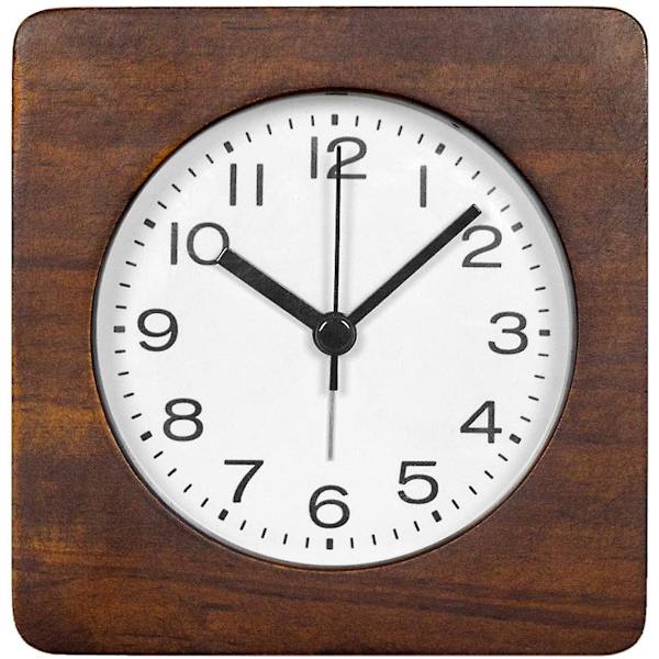 3-inches Square Wooden Alarm Clock With Arabic Numerals, Non-ticking Silent, Backlight, Battery Operated, Brown