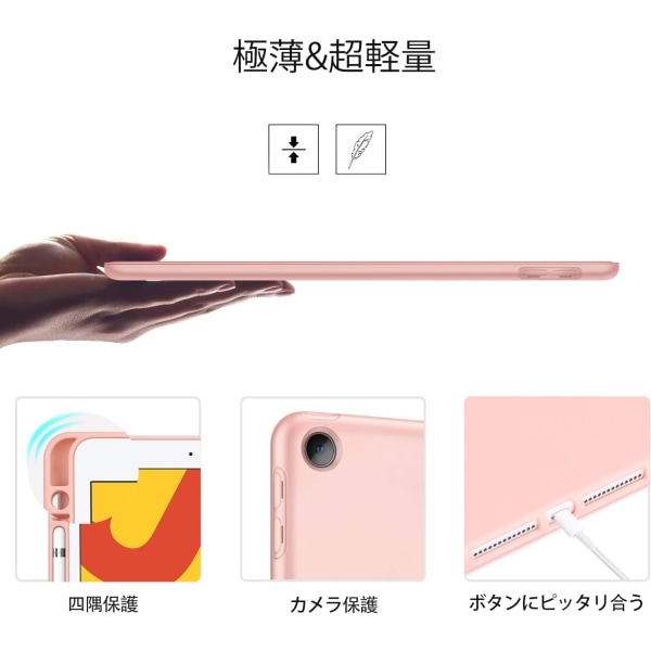 2023 New iPad 8th/7th Generation Case 10.2 with Pencil Holder, Protective Case with Auto Wake/Sleep, Trifold Stand for iPad 8th Generation, Rose Gold
