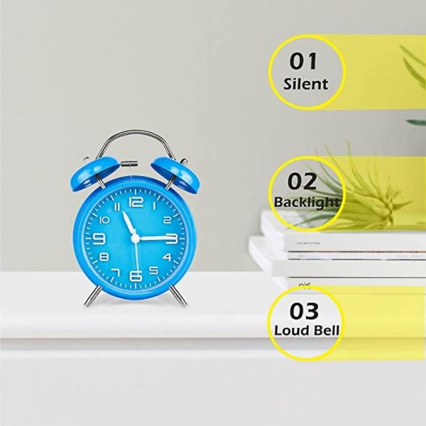 Mordely Dual Clock Alarm Clock With Backlight, Battery Powered (excluding Battery), Suitable For Heavy Sleepers - Blue